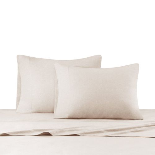  Ink+Ivy Cotton Blend Jersey Knit King Bed Sheets, Mid-Century 100% Cotton Bed Sheet, Natural Bed Sheet Set 4-Piece Include Flat Sheet, Fitted Sheet & 2 Pillowcases