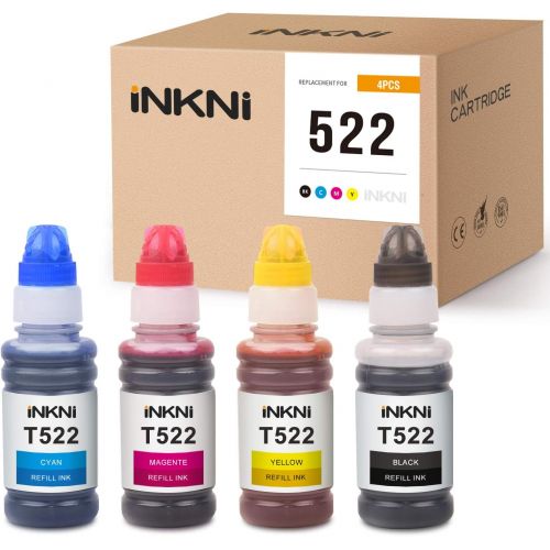  INKNI Compatible Ink Bottle Replacement for Epson 522 T522 Refill Ink for ET-4700 ET-2720 (1 Black, 1 Cyan, 1 Magenta,1 Yellow,-4P)