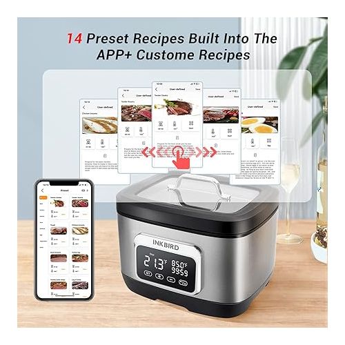  Inkbird 700W 3 in 1Wifi Sous Vide Water Oven with Rack Divider and 14 Preset Recipes, 3D Electromagnetic Water Circulation Rapid Heating,Wifi Control & Timer, 8L Capacity,Wif|Gift Idea (ISV-500W)