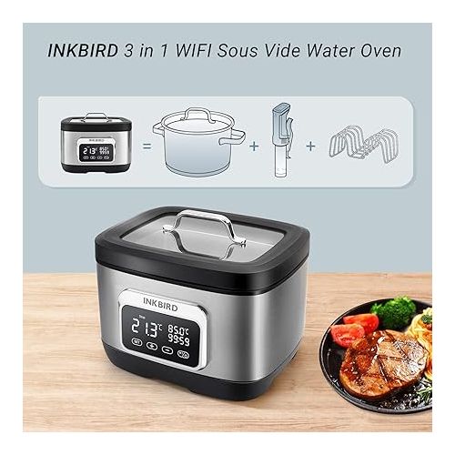  Inkbird 700W 3 in 1Wifi Sous Vide Water Oven with Rack Divider and 14 Preset Recipes, 3D Electromagnetic Water Circulation Rapid Heating,Wifi Control & Timer, 8L Capacity,Wif|Gift Idea (ISV-500W)