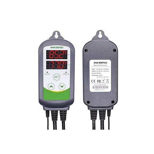  Inkbird ITC-308 Digital Temperature Controller 2-Stage Outlet Thermostat Heating and Cooling Mode Carboy Homebrew Fermenter Greenhouse Terrarium 110V 10A.