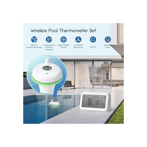  INKBIRD Pool Thermometer Wireless IBS-P02R Set with Indoor Monitor Digital Pool Thermometer Floating Easy Read Large IPX7 Waterproof for Swimming Pools, Hot Tubs, Small Ponds, Aquariums, Bath.