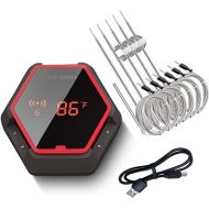 Inkbird Grill Bluetooth BBQ Thermometer Wireless IBT-6XS, 6 Probes Digital Smoker Grill Thermometer for Cooking,150ft Bluetooth Meat Thermometer, Magnet, Timer, Alarm for Kitchen, Food (Red)