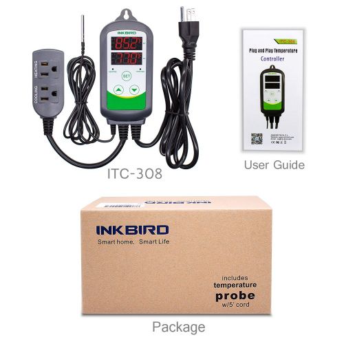  [아마존 핫딜]  [아마존핫딜]Inkbird ITC-308 Digital Temperature Controller 2-Stage Outlet Thermostat Heating and Cooling Mode Carboy Homebrew Fermenter Greenhouse Terrarium 110V 10A 1200W