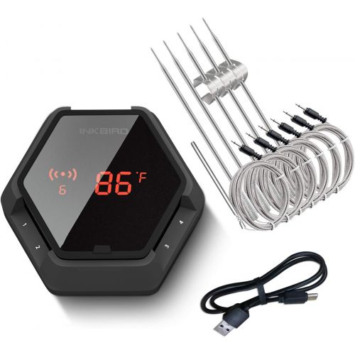  [아마존 핫딜] Inkbird IBT-6XS Bluetooth Wireless Grill Thermometer for Smokers，6 Probes Digital Oven BBQ Thermometer, Rechargeable Battery, Timer, Alarm for Kitchen, Food, 150ft Meat Thermometer