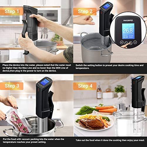  Inkbird Wlan Sous Vide Garer ISV-100W, Sous Vide Stick Eintauchthermostat mit Wi-Fi-Steuerung, Praziser Temperatureinstellung (25 ° C bis 99 ° C) und Timer fuer perfektes Garen