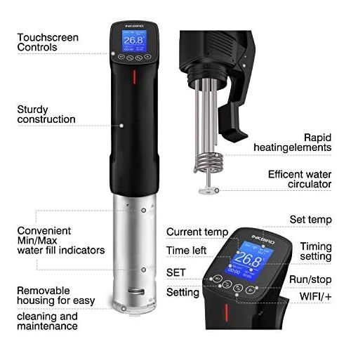  Inkbird Wlan Sous Vide Garer ISV-100W, Sous Vide Stick Eintauchthermostat mit Wi-Fi-Steuerung, Praziser Temperatureinstellung (25 ° C bis 99 ° C) und Timer fuer perfektes Garen