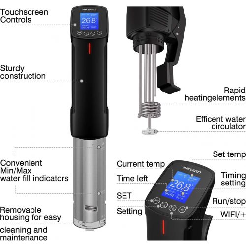  [아마존베스트]Inkbird WIFI Sous Vide Cookers, 1000 Watts Stainless Steel Precise cooker, Thermal Immersion Circulator with Recipe, Digital Interface, Temperature and Timer for Kitchen, ISV-100W