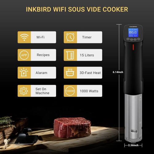  [아마존베스트]Inkbird WIFI Sous Vide Cookers, 1000 Watts Stainless Steel Precise cooker, Thermal Immersion Circulator with Recipe, Digital Interface, Temperature and Timer for Kitchen, ISV-100W