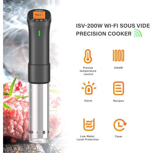  [아마존베스트]Inkbird Culinary Sous Vide, ISV-200W Wi-Fi Precision Cooker, 1000W Immersion Circulator with Stainless Steel Components, Digital Interface, Temperature and Timer for Kitchen