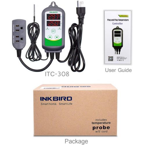  [아마존베스트]Inkbird ITC-308 Digital Temperature Controller Outletsmoker Thermostat, 2-Stage, 1100W, with Sensor Reptile Beer Brewing Kegs Fridge Cured Meat Breeding