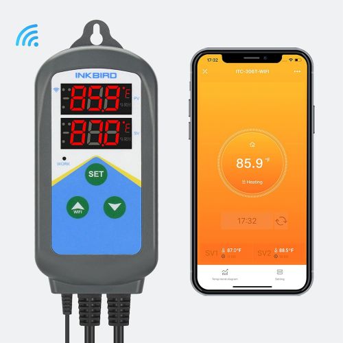  [아마존베스트]Inkbird Smart Temperature Controller ITC-306T WiFi Heat Lamp Thermostat Reptile Temperature Controlled Outlet for Heat Mat Fermentation,1200W,10A