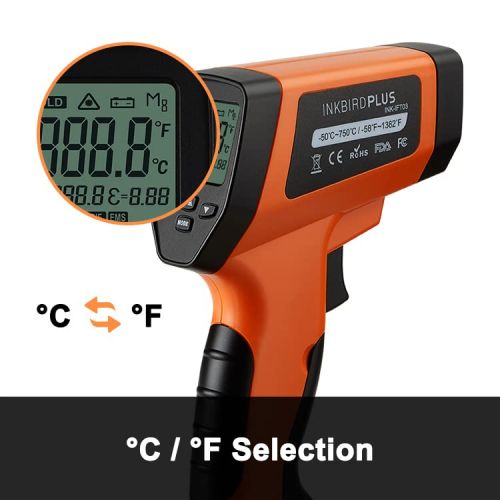  Inkbird Infrared Thermometer for Cooking (Not for Human), -58℉~1382℉, DS Ratio 16:1 Dual Laser Temperature Gun for Pizza Oven, Home Repairs with Carrying Waist Bag, LCD Backlit Adj