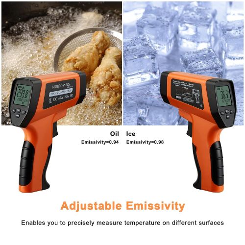  Inkbird Infrared Thermometer for Cooking (Not for Human), -58℉~1382℉, DS Ratio 16:1 Dual Laser Temperature Gun for Pizza Oven, Home Repairs with Carrying Waist Bag, LCD Backlit Adj