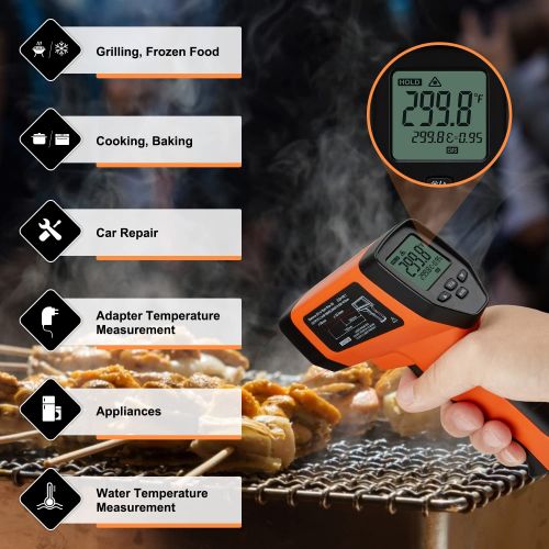  Inkbird Infrared Thermometer for Cooking (Not for Human), -58℉~1382℉, DS Ratio 16:1 Dual Laser Temperature Gun for Pizza Oven, Home Repairs with Carrying Waist Bag, LCD Backlit Adj