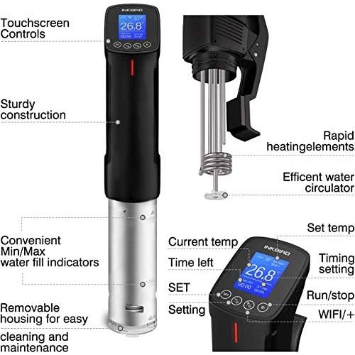  [아마존베스트]Inkbird WiFi Sous Vide Cooker ISV-100W, Sous Vide Stick Immersion Thermostat with Wi-Fi Control, Precise Temperature Setting (25°C to 99°C) and Timer for Perfect Cooking