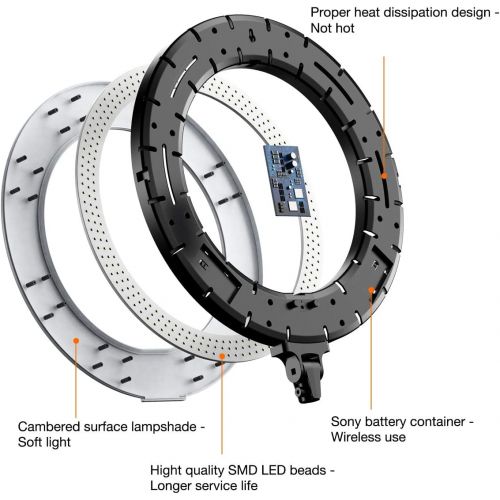  Inkeltech Ring Light - 18 inch 60 W Dimmable LED Ring Light Kit with Stand - Adjustable 3000-6000 K Color Temperature Lighting for Vlog, Makeup, YouTube, Camera, Photo, Video - Con