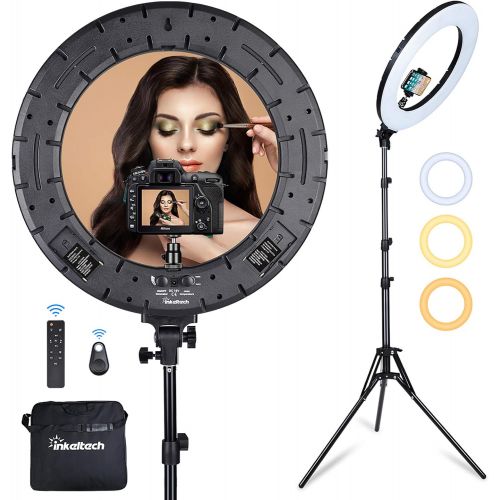  Inkeltech Ring Light - 18 inch 60 W Dimmable LED Ring Light Kit with Stand - Adjustable 3000-6000 K Color Temperature Lighting for Vlog, Makeup, YouTube, Camera, Photo, Video - Con