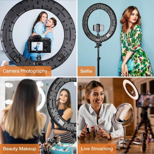  Inkeltech Ring Light - 18 inch 60 W Dimmable LED Ring Light Kit with Stand - Adjustable 3000-6000 K Color Temperature Lighting for Vlog, Makeup, YouTube, Camera, Photo, Video - Con