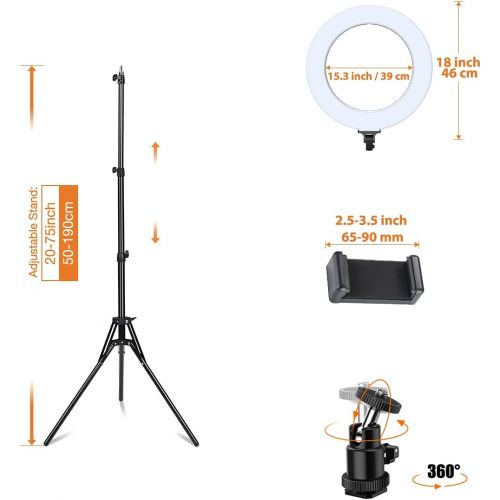  [아마존베스트]Inkeltech Ring Light - 18 inch 60 W Dimmable LED Ring Light Kit with Stand - Adjustable 3000-6000 K Color Temperature Lighting for Vlog, Makeup, YouTube, Camera, Photo, Video - Con