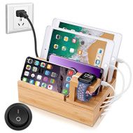 InkoTimes Charging Station with 5-Port USB Charger, Bamboo Charging Station for Multiple Devices of Apple iWatch iPhone iPad Samsung, Universal iOS and Android Cell Phones & Tablet