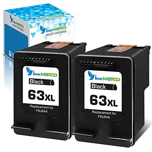  InkWorld Remanufactured 63XL Ink Cartridge Replacement for HP 63 ( 2 Blacks ) Used for Envy 3634 4520 OfficeJet 3830 5252 4650 5258 4655 4652 5255 DeskJet 3637 3636 1111 3630 1112