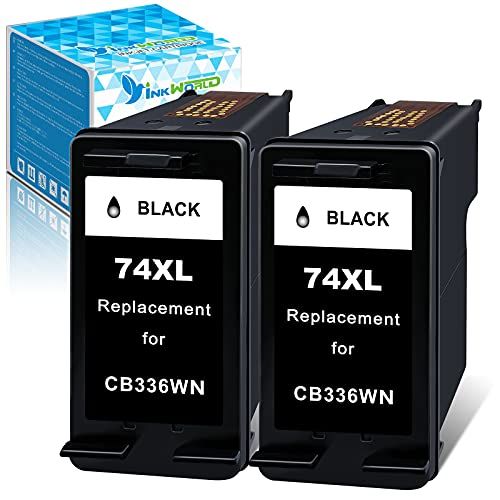  InkWorld Remanufactured 74XL Ink Cartridges Replacement for HP 74 ( 2 Black ) Used for OfficeJet J5780 PhotoSmart C4280 C5280 C4480 C4250 C5550 C4400 C4580 C4200 DeskJet D4360 D426