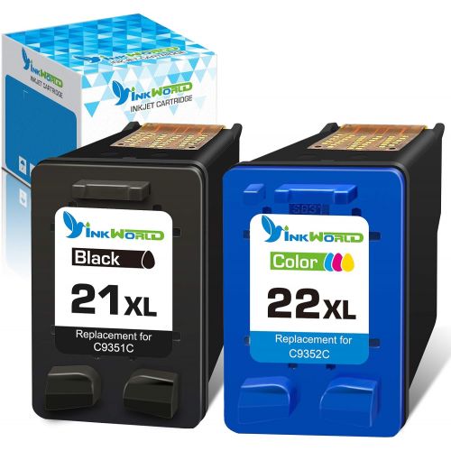  Inkworld Remanufactured 21XL 22XL Ink Cartridge Replacement Used for HP 21 22 Combo Pack Used for OfficeJet 5610 4315 J3680 DeskJet F2210 F4180 F380 F300 F4140 F340 D1455 3940 F335