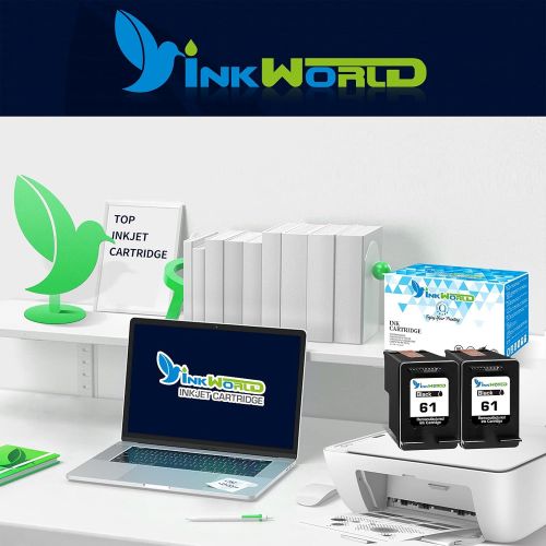  InkWorld Remanufactured Ink Cartridge Replacement for 61 (2 Black) Use for HP DeskJet 2512 1512 2541 2542 2540 2544 3000 3052a 1056 1055 3051a 2548 Envy 4500 4501 4502 4504 5530 Of