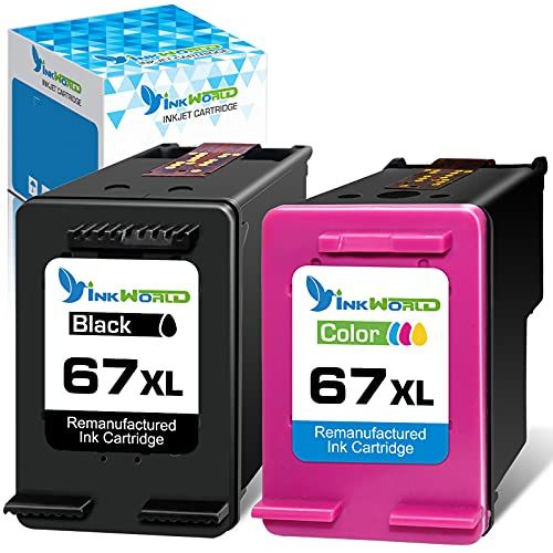  InkWorld Remanufactured Ink Cartridge Replacement for 67XL (1 Black & 1 Color) for DeskJet 2752 2710 2755 2722 2723 2720 2755 Plus 4100 4152 4155 Envy 6055 6052 6022 Pro 6452 6455