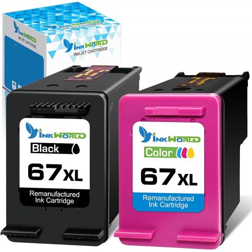  InkWorld Remanufactured Ink Cartridge Replacement for 67XL (1 Black & 1 Color) for DeskJet 2752 2710 2755 2722 2723 2720 2755 Plus 4100 4152 4155 Envy 6055 6052 6022 Pro 6452 6455