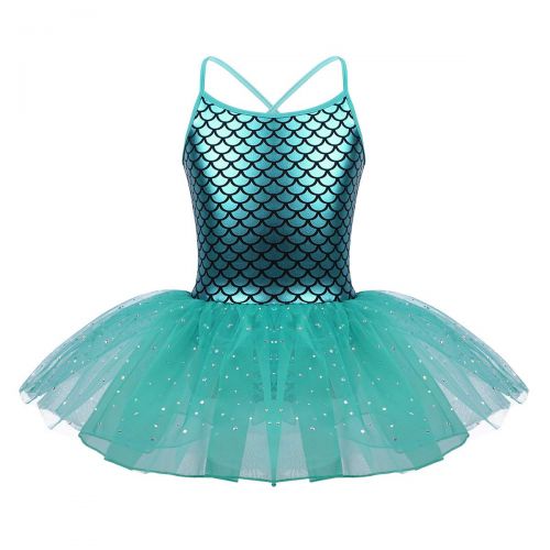  Inlzdz inlzdz Kids Baby Girls Mermaid Costume Fish Scale Camisole Sequins Tutu Skirts Princess Gymnastics Ballet Activewear
