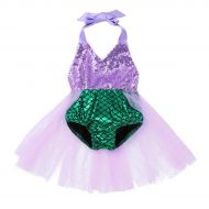 Inlzdz inlzdz Baby Girls Mermaid Princess Cosplay Costume Sequins Halter Swimmable Romper Tutu Skirts Fancy Party Dress