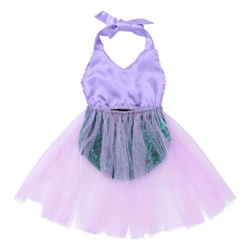  Inlzdz inlzdz Baby Girls Mermaid Princess Cosplay Costume Sequins Halter Swimmable Romper Tutu Skirts Fancy Party Dress
