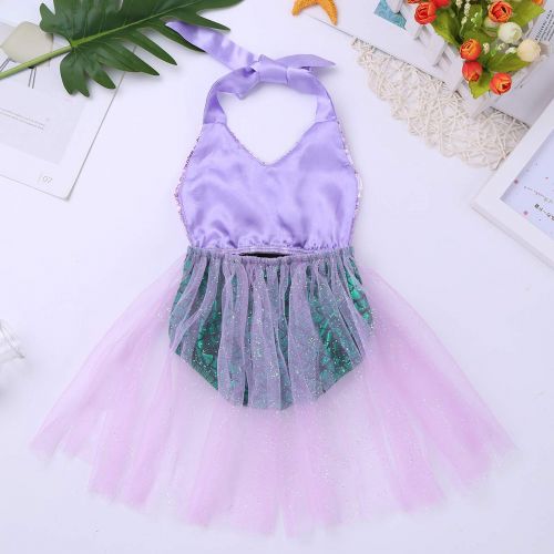  Inlzdz inlzdz Baby Girls Mermaid Princess Cosplay Costume Sequins Halter Swimmable Romper Tutu Skirts Fancy Party Dress