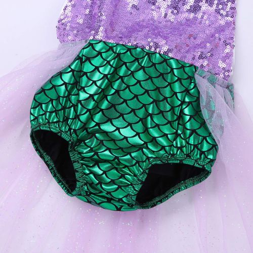  Inlzdz inlzdz Baby Girls Mermaid Princess Cosplay Costume Sequins Halter Swimmable Romper Tutu Skirts Fancy Party Dress