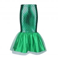 Inlzdz inlzdz Kids Girls Halloween Cosplay Costume Glossy Fish Scale Printed Mermaid Tail Walkable Skirt Fancy Beachwear