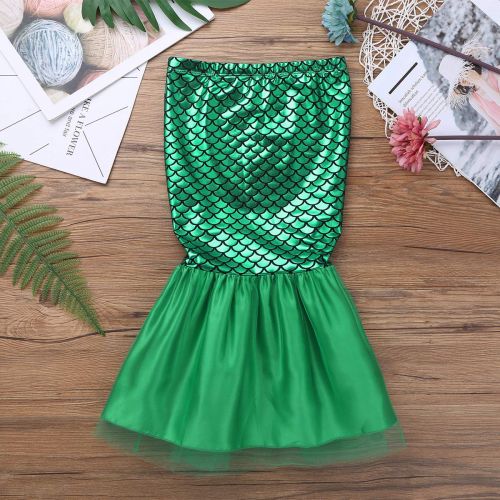  Inlzdz inlzdz Kids Girls Halloween Cosplay Costume Glossy Fish Scale Printed Mermaid Tail Walkable Skirt Fancy Beachwear