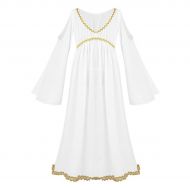 Inlzdz inlzdz Kids Girls Greek Princess Costume Long Bell Sleeve White Aphrodite Athene Dress Halloween Role & Play Outfit