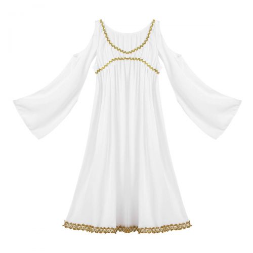  Inlzdz inlzdz Kids Girls Greek Princess Costume Long Bell Sleeve White Aphrodite Athene Dress Halloween Role & Play Outfit