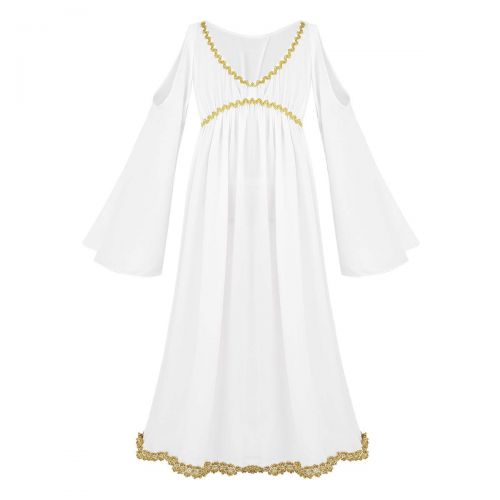  Inlzdz inlzdz Kids Girls Greek Princess Costume Long Bell Sleeve White Aphrodite Athene Dress Halloween Role & Play Outfit