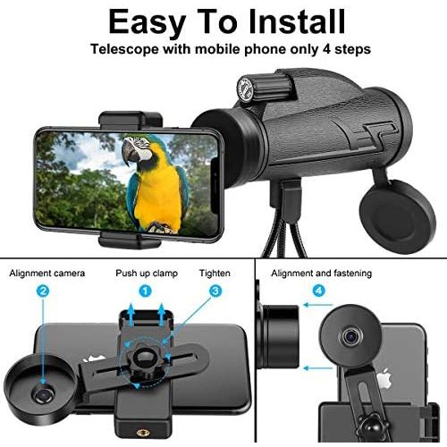  [아마존베스트]innislink Monocular Telescope, 12 x 50 HD Monocular Telescope, Mobile Phone FMC BAK4 Waterproof Binoculars Lens with Mount & Tripod for Climbing, Bird Watching, Hunting, Concert, F