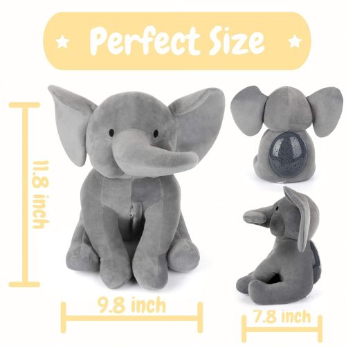  Elephant Star Projector Night Light for Kids, Plush Elephant Stuffed Animal, Elephant Gifts for Bedroom Ceiling - INNObeta Elphy Grey