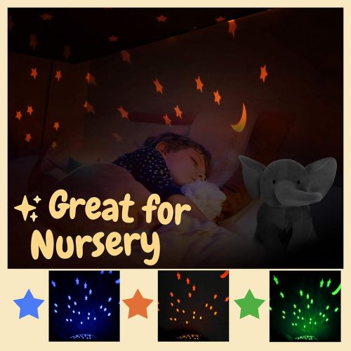  Elephant Star Projector Night Light for Kids, Plush Elephant Stuffed Animal, Elephant Gifts for Bedroom Ceiling - INNObeta Elphy Grey