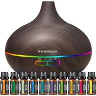 InnoGear Aromatherapy Diffuser & 10 Essential Oils Set, 400ml Diffuser Ultrasonic Diffuser Cool Mist Humidifier with 4 Timers 7 Colors Light Waterless Auto Off for Large Room Office, Dark Wood Grain