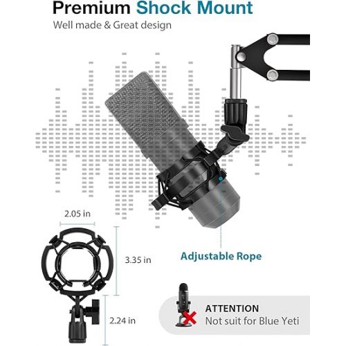  InnoGear Microphone Stand Mic Boom Arm for Blue Yeti HyperX QuadCast S SoloCast Snowball Fifine K669B and other Mic, with Shock Mount Windscreen Pop Filter Mic Clip Holder Cable Ties, Medium