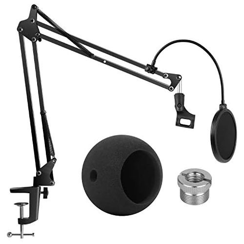  [아마존베스트]InnoGear Adjustable Microphone Suspension Boom Scissor Arm Stand, Max Load 1.5 KG Compact Mic Stand with Microphone Windscreen and Dual Layered Mic Pop Filter for Blue Snowball iCE