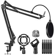 InnoGear Microphone Stand for Blue Yeti Adjustable Suspension Boom Scissor Arm Stand with 3/8to 5/8 Screw Adapter Shock Mount Windscreen Pop Filter Mic Clip Holder Cable Ties