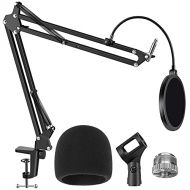 InnoGear Heavy Duty Microphone Stand with Mic Microphone Windscreen and Dual Layered Mic Pop Filter Suspension Boom Scissor Arm Stands for Blue Yeti,Blue Spark and Other Mic