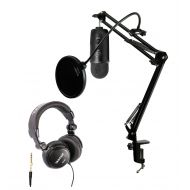 Blue Microphones Blackout Yeti USB Microphone with Knox Studio Boom Arm, Pop Filter and Full Size Headphones